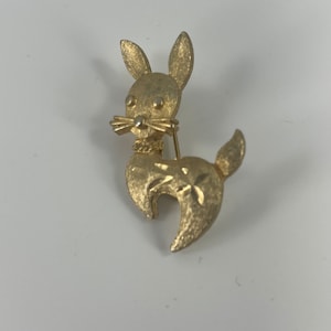 Vintage Mamselle Textured Gold Tone Rabbit Bunny Kitten Dog Brooch or Pin