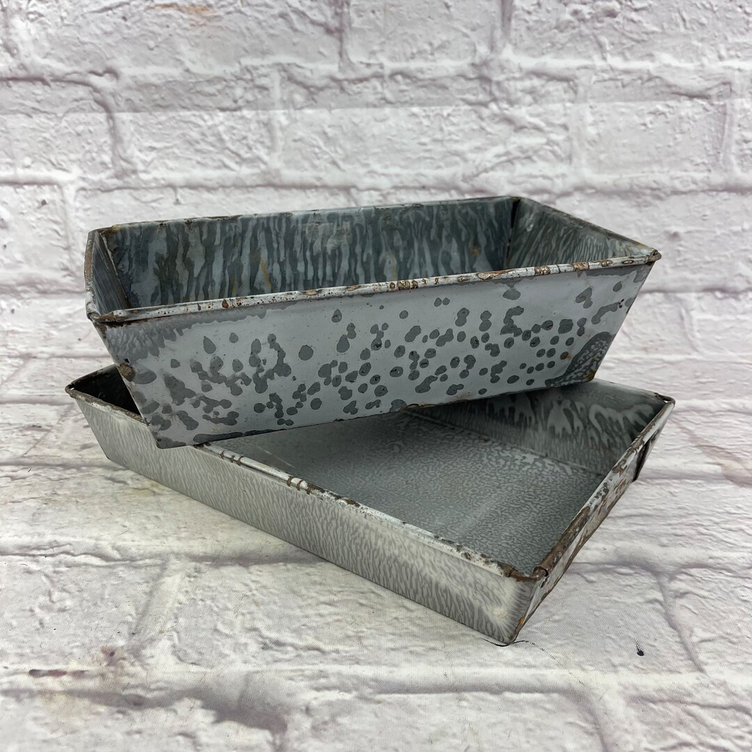 Pair of Vintage Mottled Enamel Ware Granite Ware Baking Pans Etsy