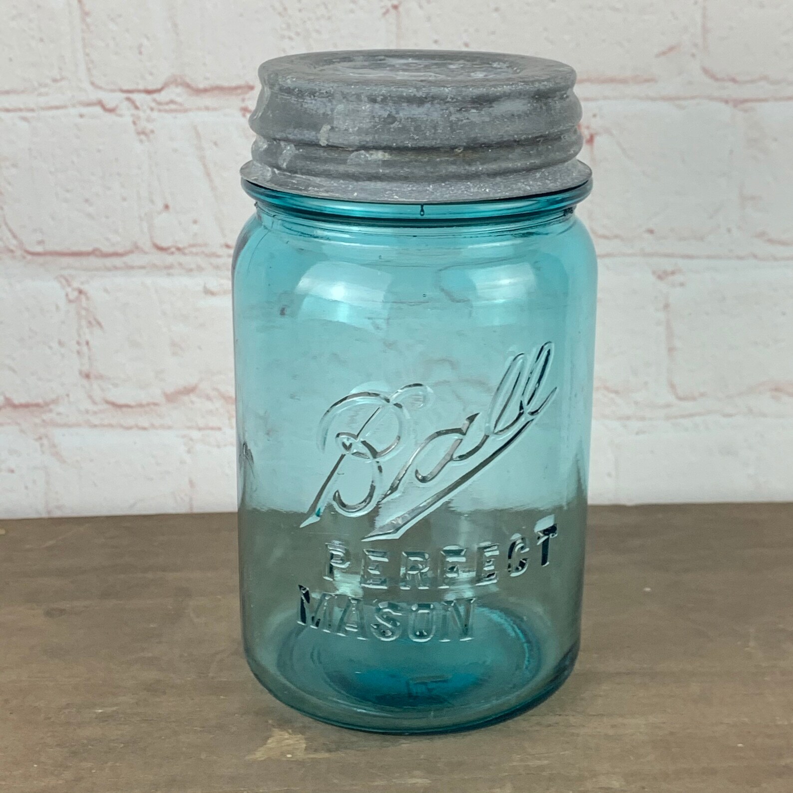 Vintage Aqua Ball Perfect Mason Pint Fruit Jar with Zinc Lid Etsy