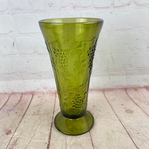 Vintage Indiana Glass Avocado Green Glass Vase with Grapes