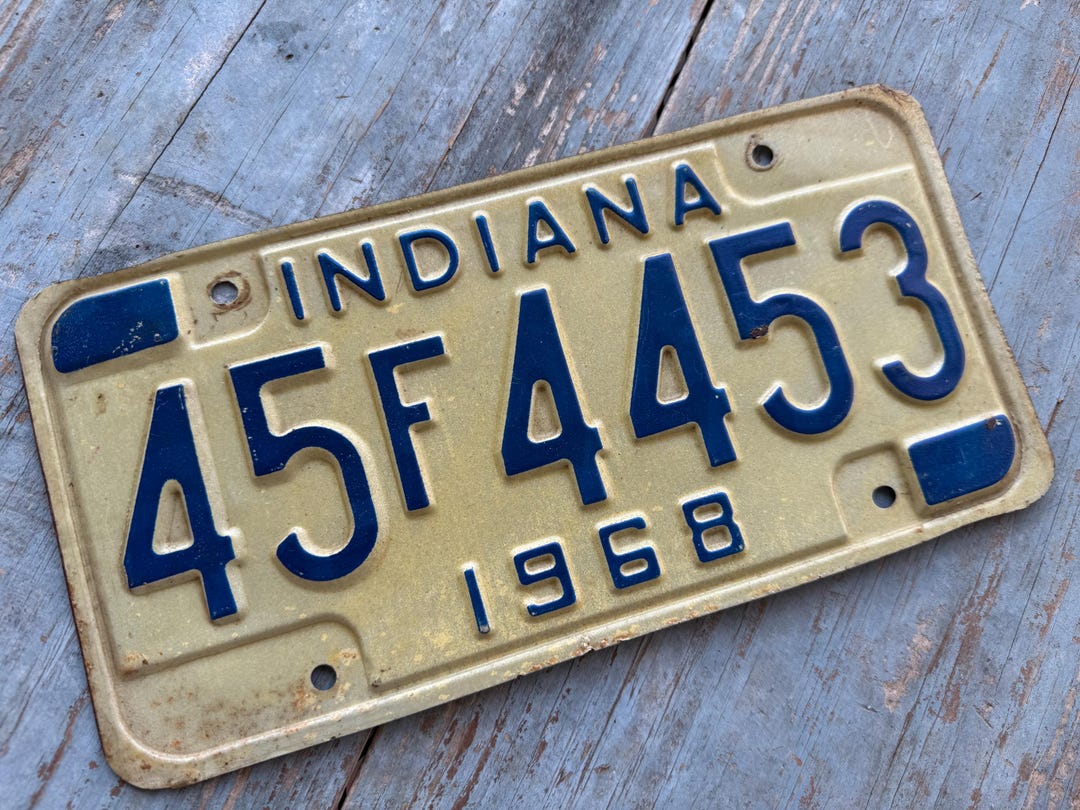 Vintage 1968 INDIANA Vehicle License Plate Metal Blue Lettering - Etsy