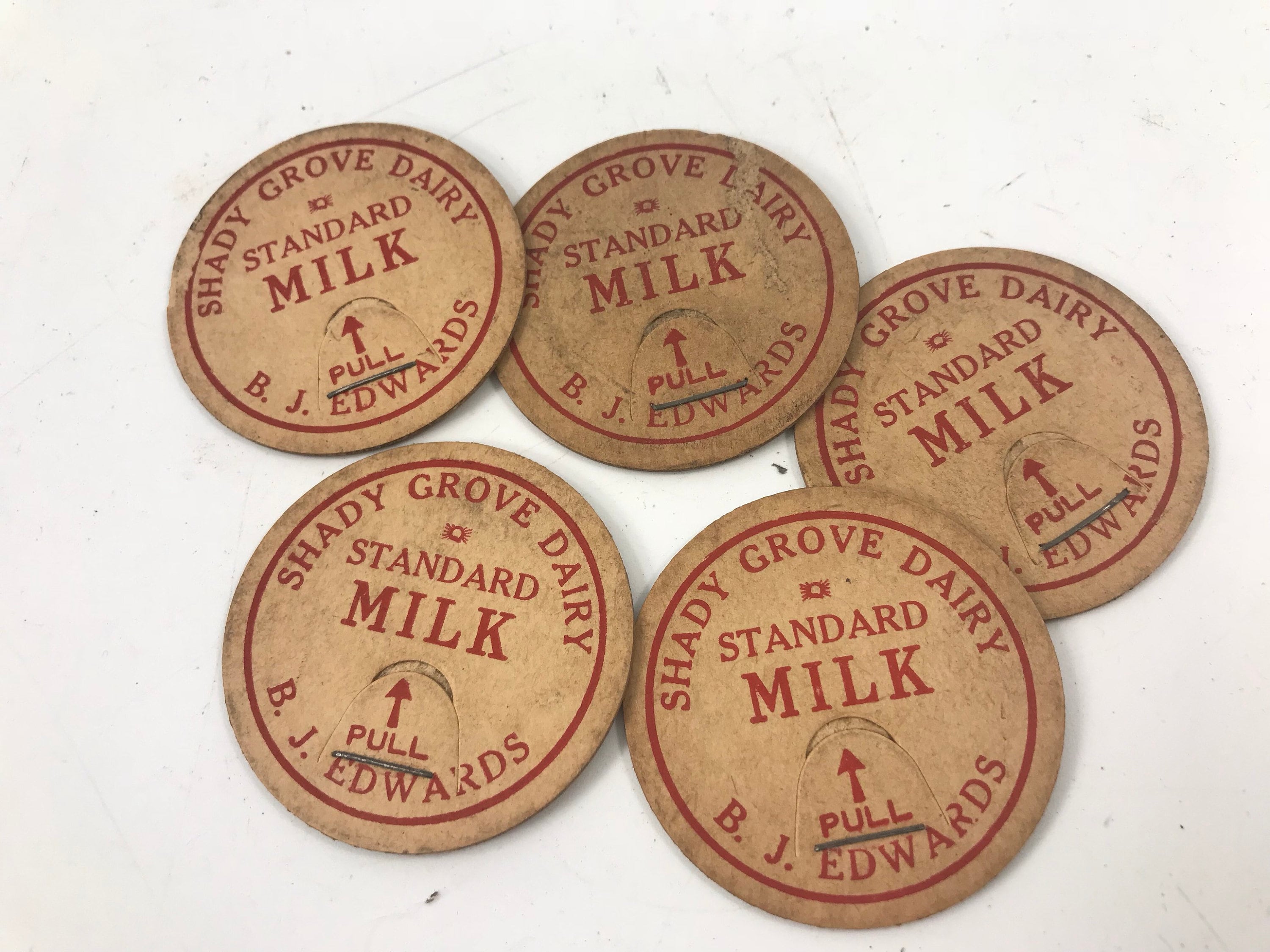 Lot of 5 VIntage Milk Bottle Caps Shady Grove Dairy Standard Etsy
