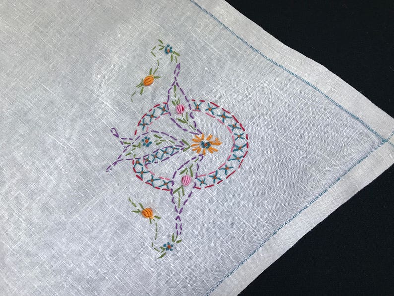 Vintage White with Hand Embroidery Luncheon Cloth or Tablecloth