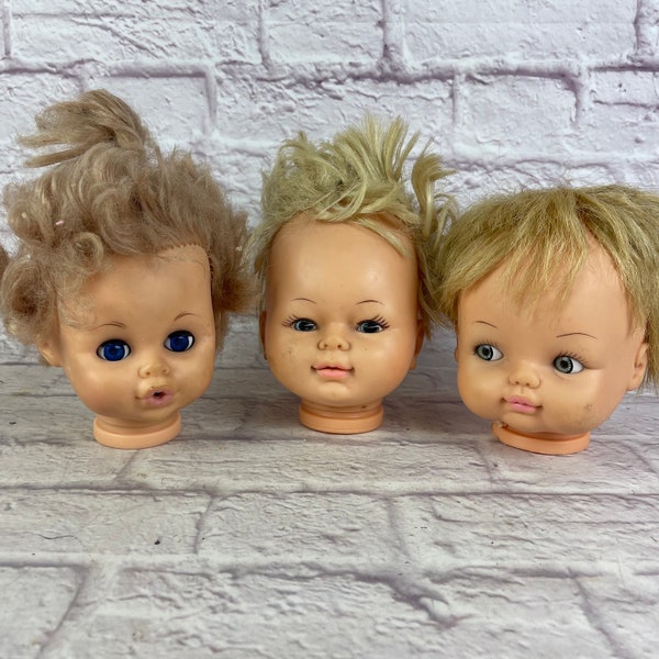 Trio of Vintage Doll Heads Great For Repairs or Repurposing Creepy Doll Heads Blonde Hair