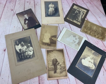 Lot of 9 Antique/Vintage Early 1900’s Black and White/Sepia Tone Cabinet Photographs Babies, Children, Ladies and Gentlemen