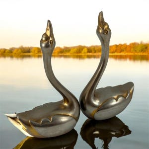 Pair of Vintage Brass Ducks Swans Figurines