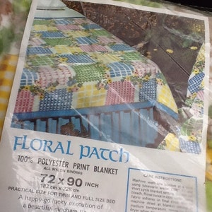 Vintage New in Package Twin/Full Brown, Yellow and Green Patchwork Blanket 100% Polyester