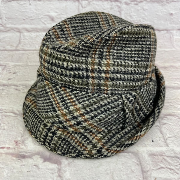 Vintage Men's Wool Plaid Fedora Hat Size 7 1/4