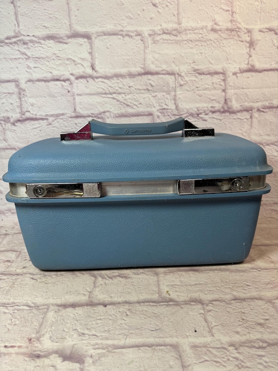 Samsonite トレインケース 鍵2個付　昭和レトロ、ビンテージ Vintage 1970s Era Samsonite Blue Train Case Suitcase Overnight Bag