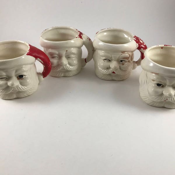 Set of 4 Vintage Well Loved Santa Claus Mugs
