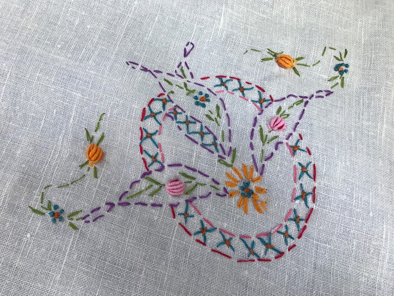 Vintage White with Hand Embroidery Luncheon Cloth or Tablecloth