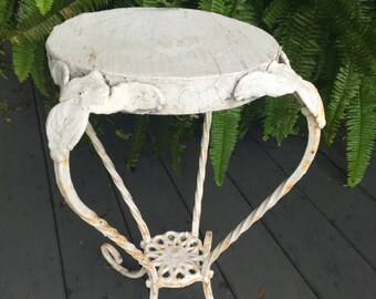 Vintage Antique Old Crusty Chippy Wood and Iron Painted Plant Stand or Small Table