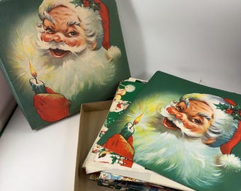 Box of Vintage Christmas Wrapping Paper Santa Claus on Box Deluxe Christmas Gift Wrapping Ensemble