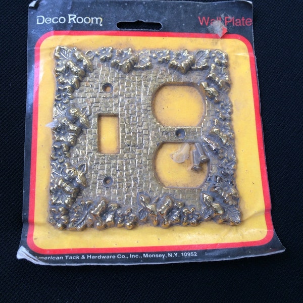 Vintage New in Package Deco Room Florentine Antique Brass Combination Outlet and Switch Plate Cover