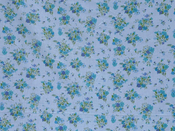 Vintage Cannon Monticello Full Size Flat Sheet Poly Cotton Blend White Flat Sheet with Blue and Purple Floral Print