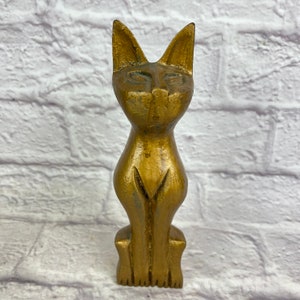 Gatto intagliato a mano dipinto in oro vintage