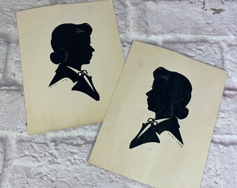 Pair of Vintage Unframed Hand Cut Silhouettes 1948