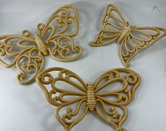 Set of 3 Vintage Homco Home Interiors Plastic Resin Butterflies Butterfly Wall Hangings