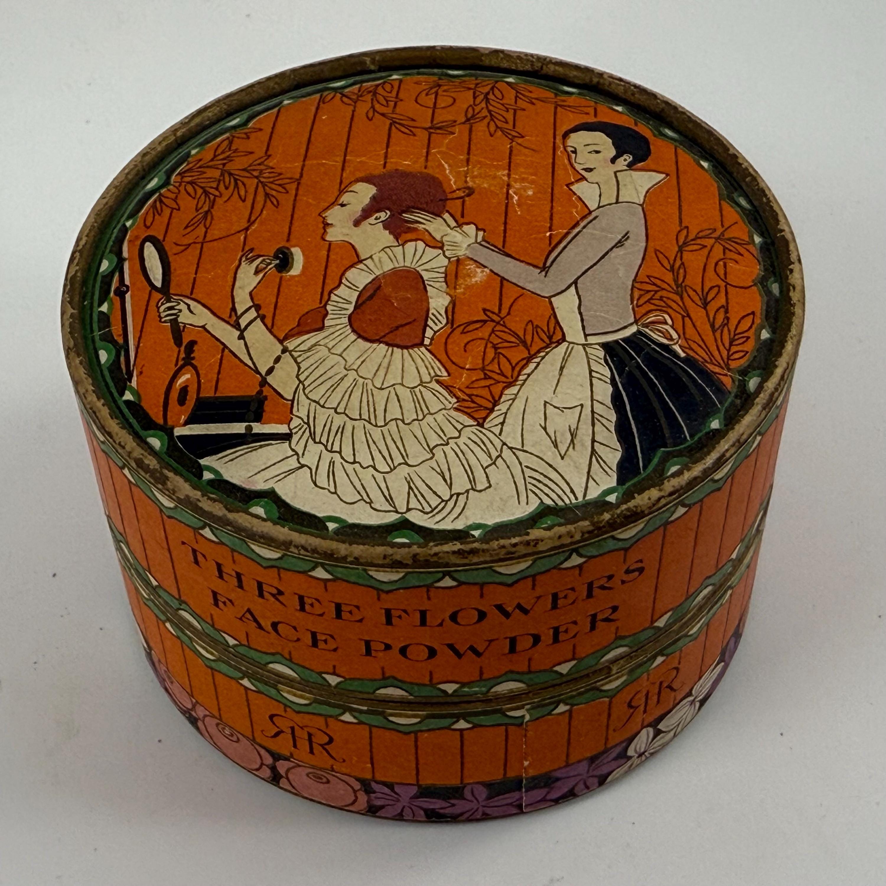 Antique Vintage Three Flowers Face Powder Box Richard Hudnut