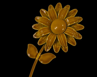 Vintage Harvest Gold Painted Metal Flower Brooch or Lapel Pin