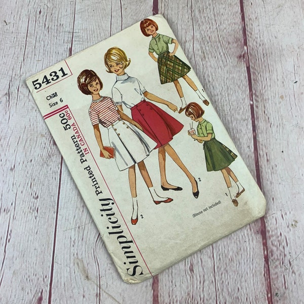 Vintage Simplicity #5431 Pattern for Girls Size 6 Wrap Around Skirt and Reversible Wrap Around Skirt