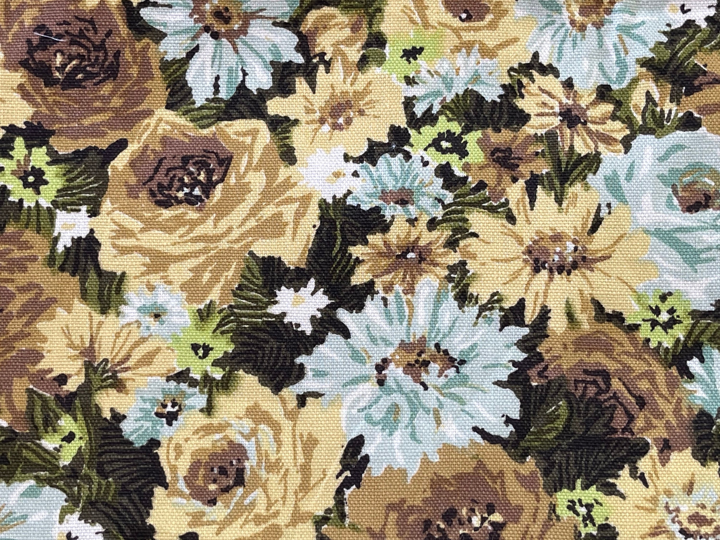 2 Yards of Vintage 1970’s Era Yellow, Brown, White & Green Floral Print