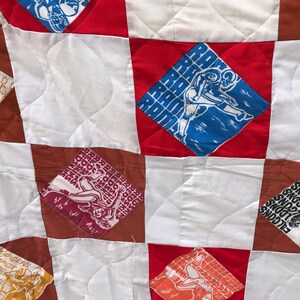 Vintage 1980's Era Handmade Quilt/Coverlet/Bedspread with Football Fabric Patches image 4