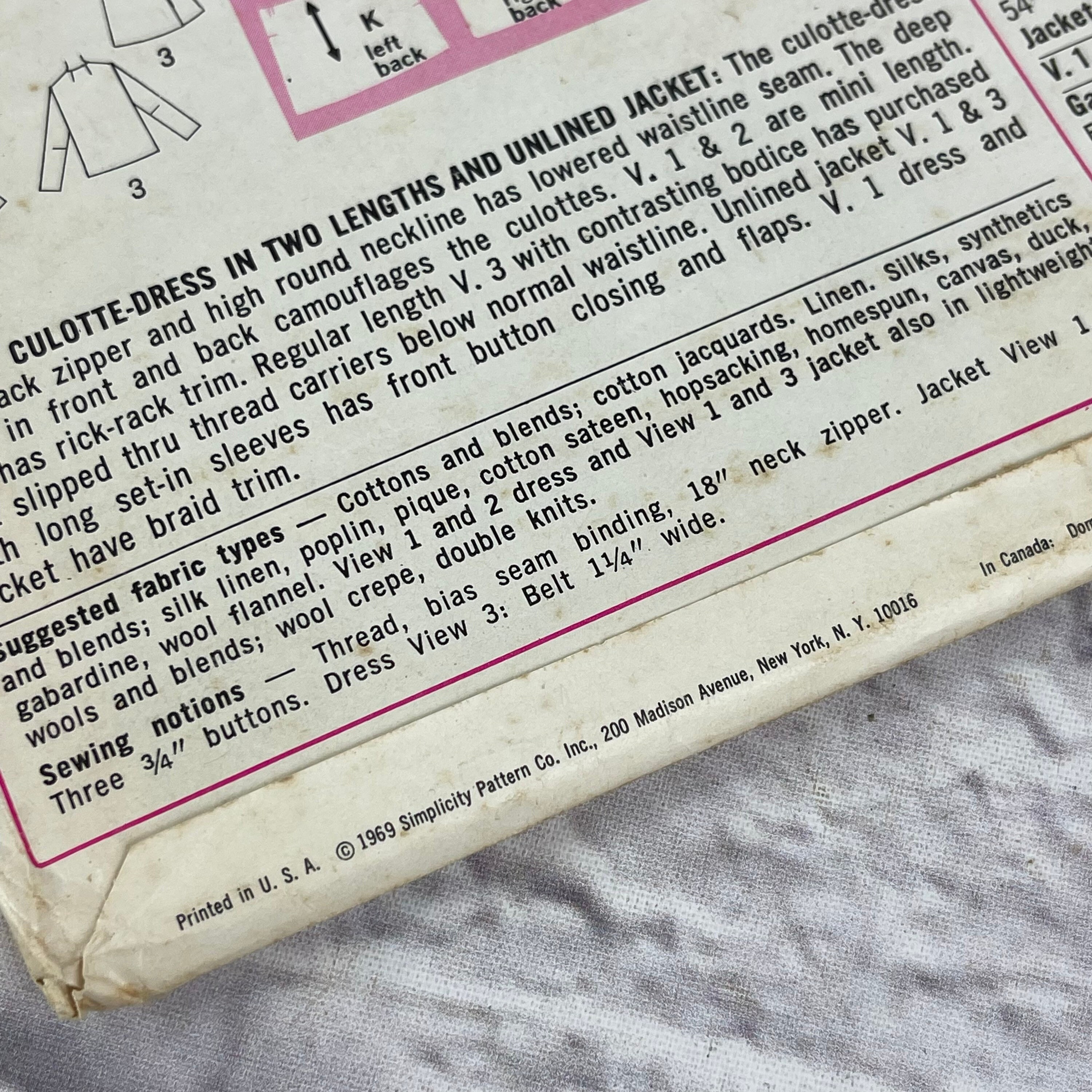 Vintage 1969 Simplicity #8098 Uncut Pattern for Misses Size 10 Culotte ...