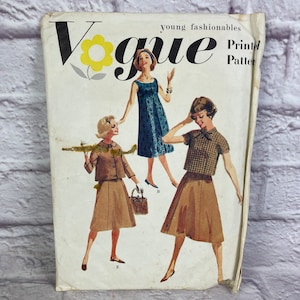 Vintage Vogue #E-10 Pattern for Misses Size 14 One-Piece Dress, Two-Piece Dress, Jumper Dress, Blouse, Skirt, Coat With Scarf & Suit