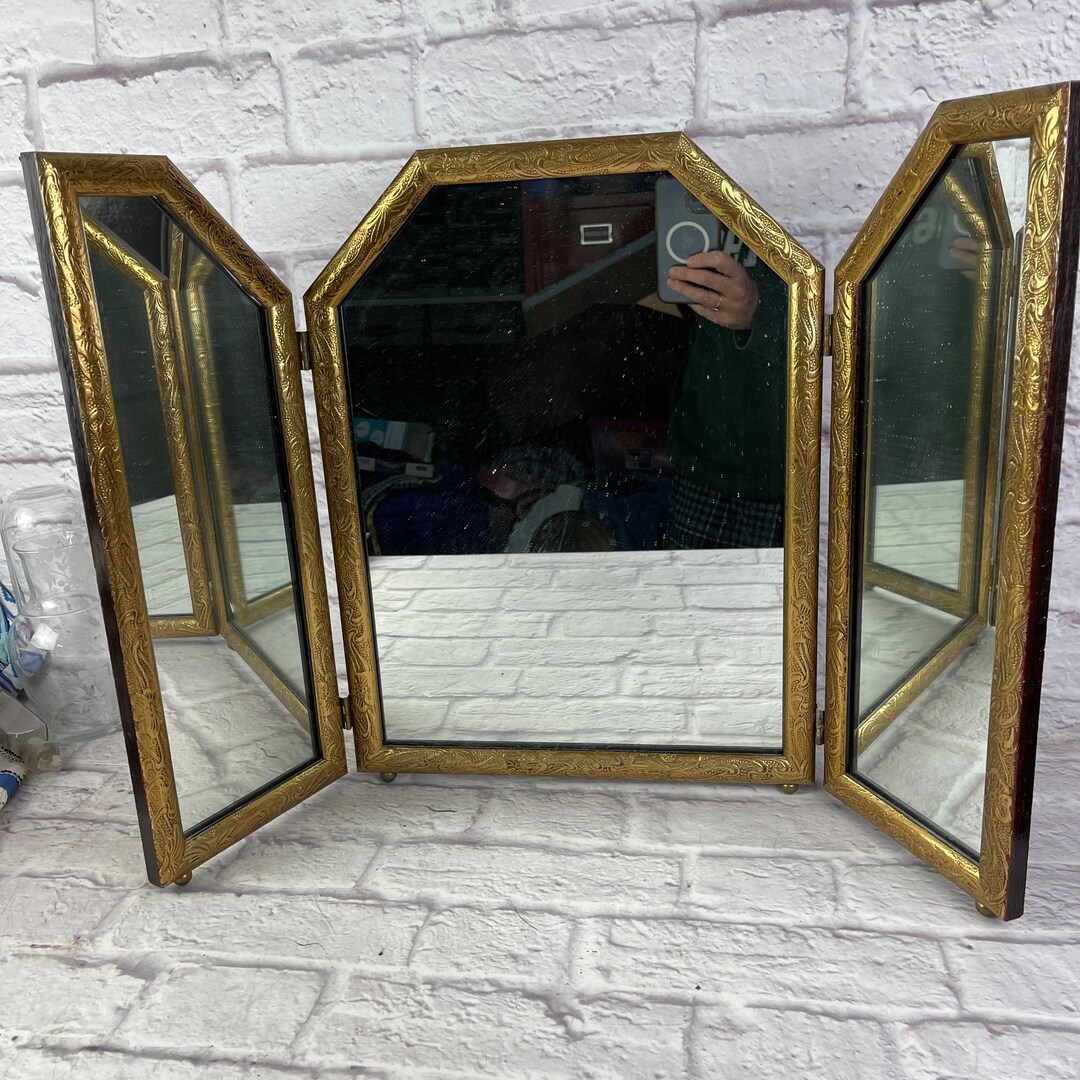 Vintage Tabletop Triple Folding Mirror Dressing Table Mirror Etsy