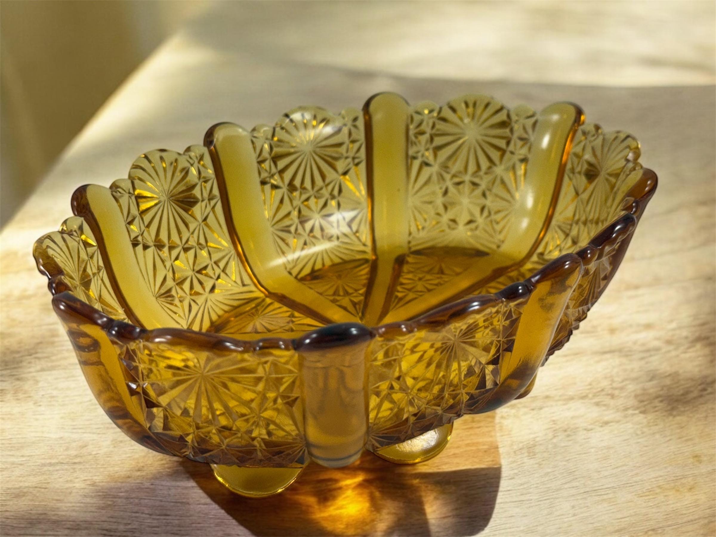 Vintage Amber Colored Glass Fenton Old Virginia Glass Scalloped