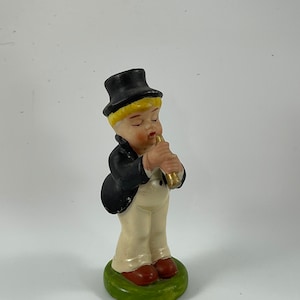 Vintage 1950’s Era Fancy Dressed Boy With Horn Figurine Made In Occupied Japan