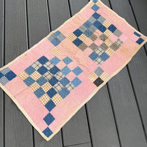 Vintage Hand Quilted Early Calico Doll Quilt or Wall Hanging Patchwork