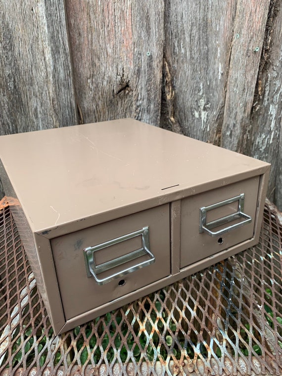 Vintage Tan Metal Small Two Drawer File Cabinet File Drawers Etsy