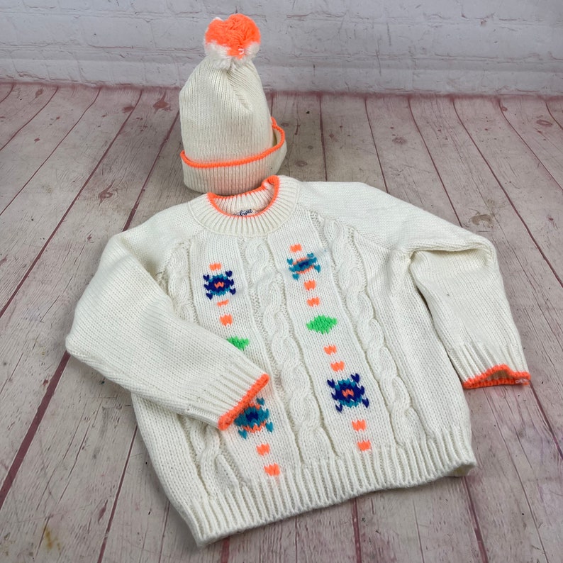 Vintage Little Angel White and Orange Sweater and Toboggon Hat Vintage Baby Clothes image 3