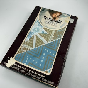 Pair of Vintage NIP Wondercale By Springmaid No Iron Percale TAHITI Pattern Pillowcases Blue