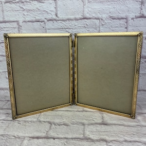 Vintage Goldtone Metal 8 x 10 Bifold Hinged Picture Frames