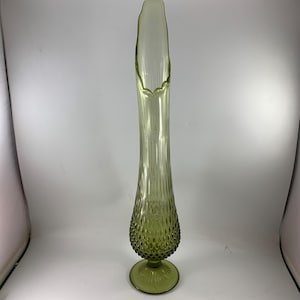 Vintage Colonial Green Stretch Swung Vase Art Glass Fenton 21 Inches Tall
