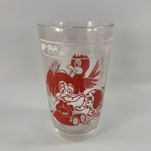 Vintage Swanky Swig Juice Glass with Red Elephants and Birds