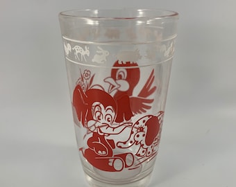 Vintage Swanky Swig Juice Glass with Red Elephants and Birds