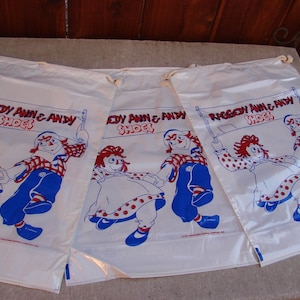 3 ヴィンテージ 1977 Bobbs-Merrill Raggedy Ann & Andy 靴店 プラスチックバッグ 旧店舗在庫