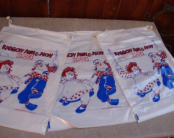 3 Vintage 1977 Bobbs-Merrill Raggedy Ann & Andy Shoe Store PLASTIC BAGS Old Store Stock