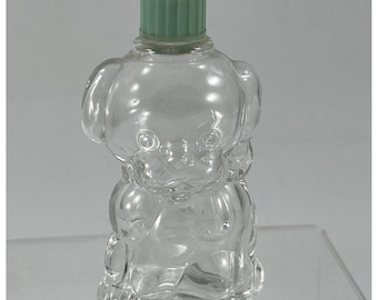 Vintage Manon Freres Dog or Puppy Perfume Glass Bottle Green Plastic Lid