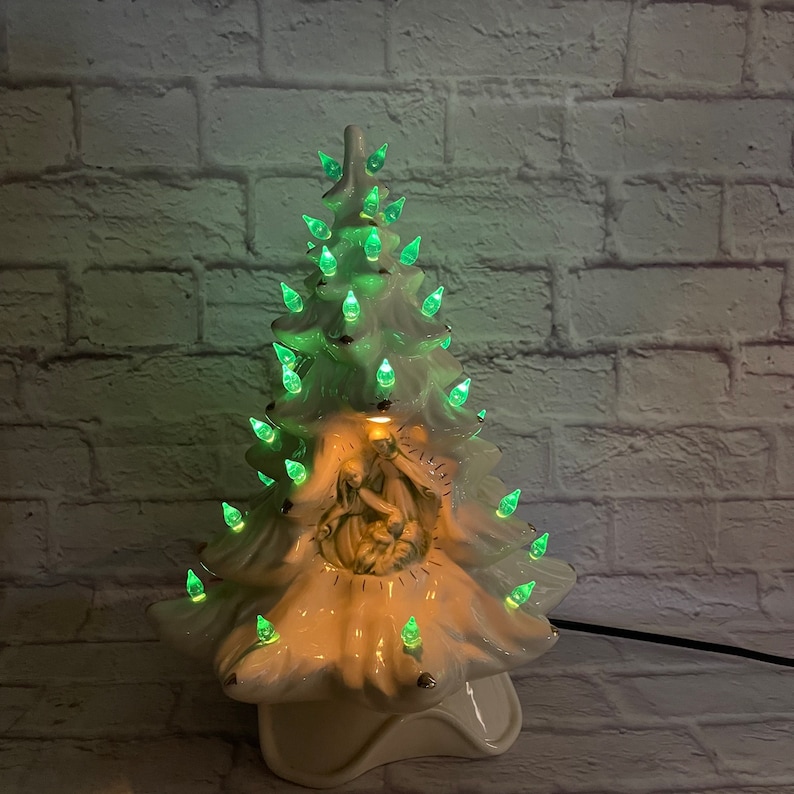 Vintage White Ceramic Christmas Tree Electric Light With Etsy