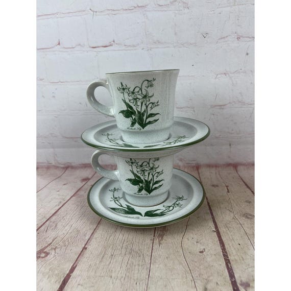 Pair of Vintage Green & Gray Noritake Stoneware Mountain Flowers