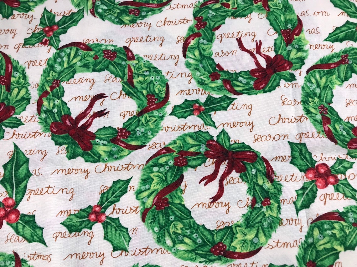 1 Yard of Hobby Lobby Christmas Fabric With Wreaths and Etsy