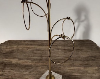 Vintage Ringed Hand Towel, Tea Towel Holder with Marble Base