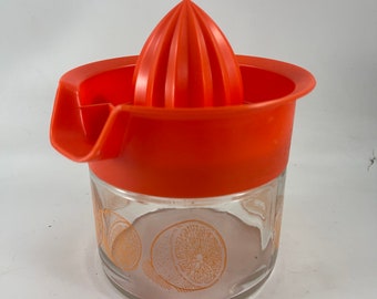 Vintage Gemco Citrus Juicer Glass Jar with Orange Lid Fruit Design