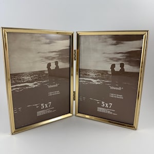 Vintage Goldtone Metal 5 x 7 Bifold Hinged Picture Frames Frame