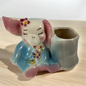 Vintag Pastel Blue & Pink Elephant Nursery Planter or Flower Pot